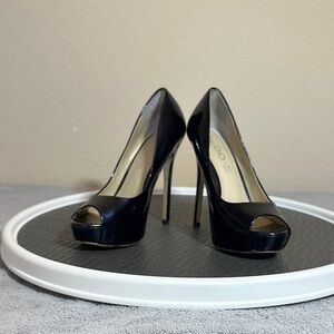 Aldo Midnight Blue Patent Leather Peep-Toe Heels